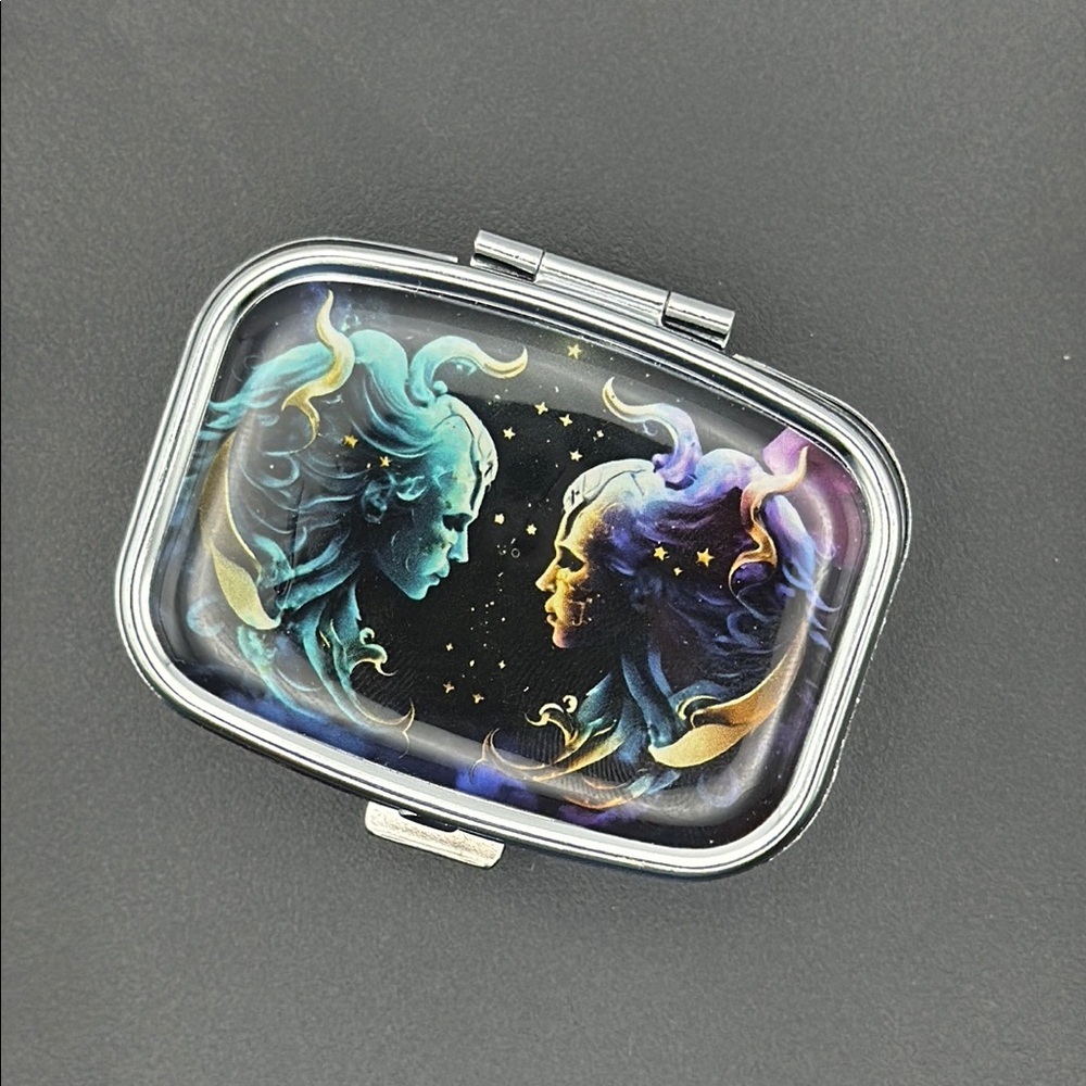 PRICE IS FIRM - Gemini Zodiac Multi-Use Mirrored Pill Box Container